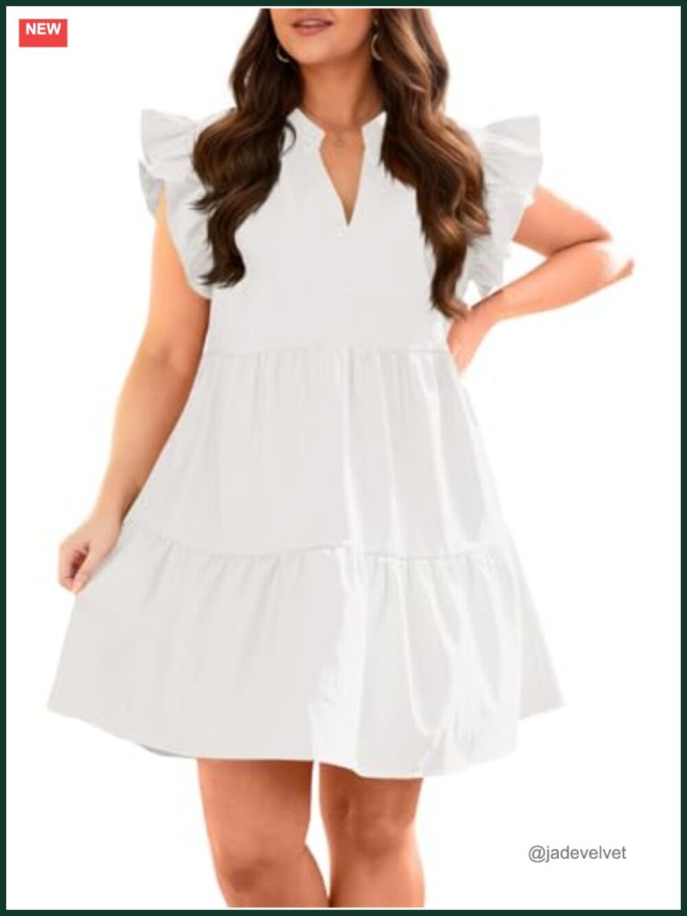 Plus Size Ruffle Short Sleeve V-Neck Tiered Swing A-Line Babydoll Mini Dress